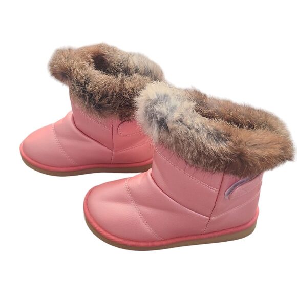 Comfy Kids Little Girls Fluffy Trim Velcro Solid Thermal Snow Boots Pink Size 30 - Picture 3 of 11